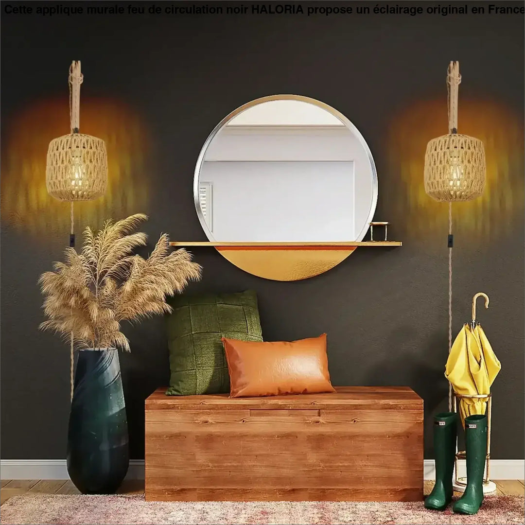 Applique Murale En Corde Et Rotin Design Suspendu Beige