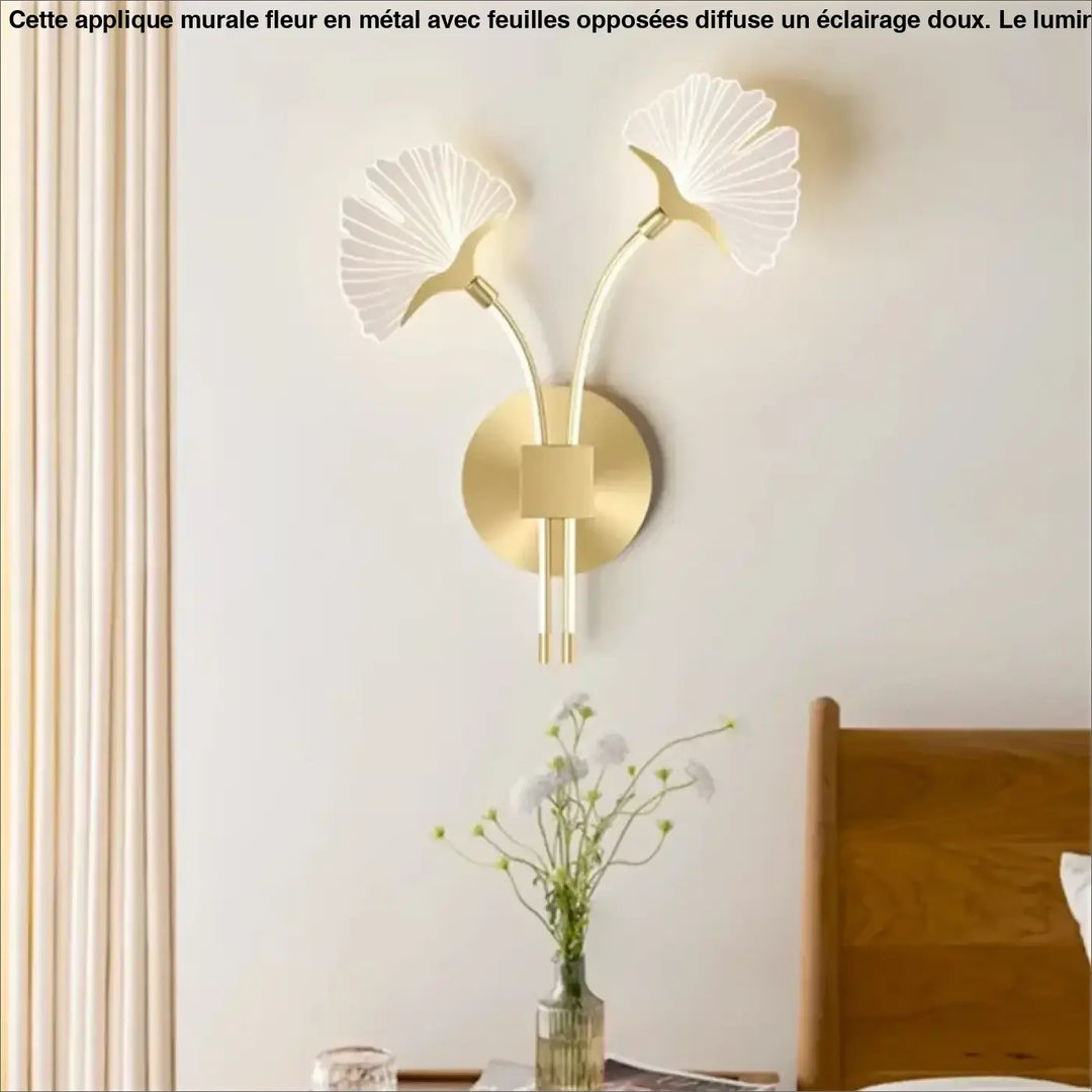 Applique Murale Fleur Avec Deux Feuilles Opposées En Aluminium