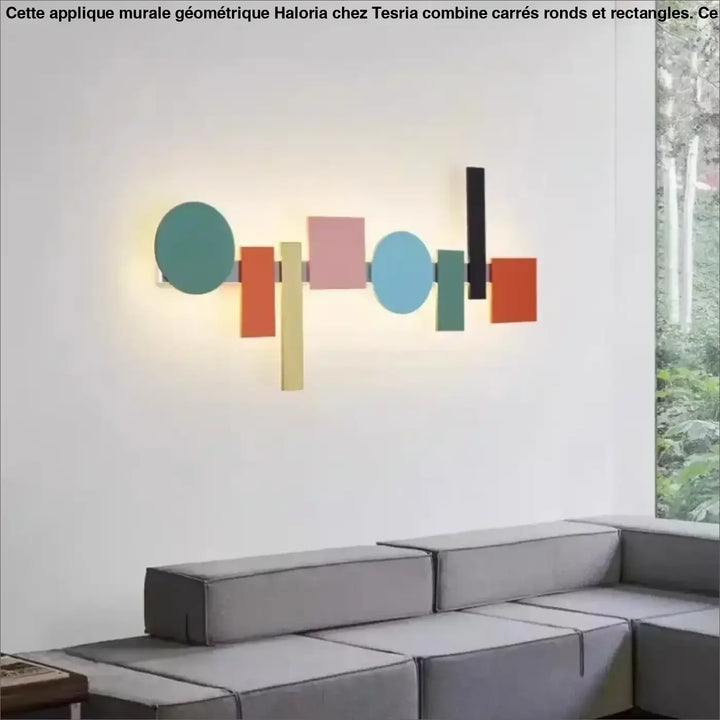 Applique murale géomatrique avec des carrés, ronds et rectangles

