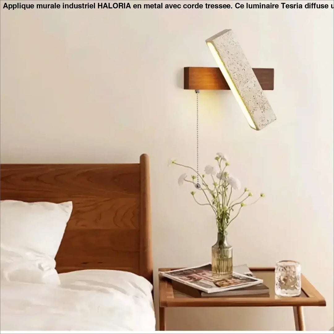 Applique murale led en pierre et bois style moderne beige