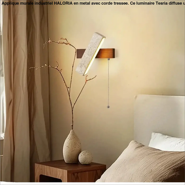 Applique murale led en pierre et bois style moderne beige