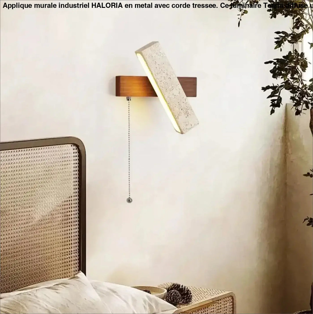 Applique murale led en pierre et bois style moderne beige