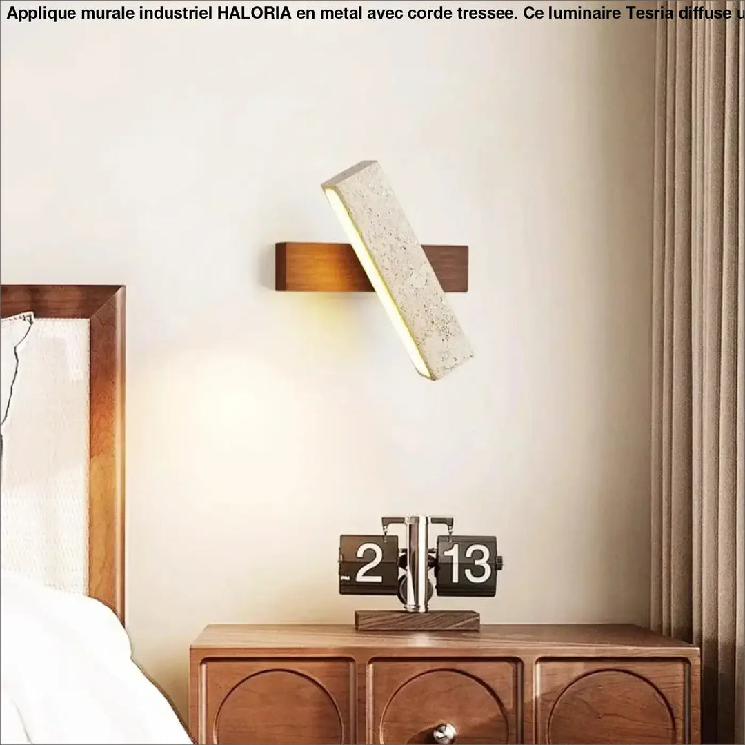 Applique murale led en pierre et bois style moderne beige