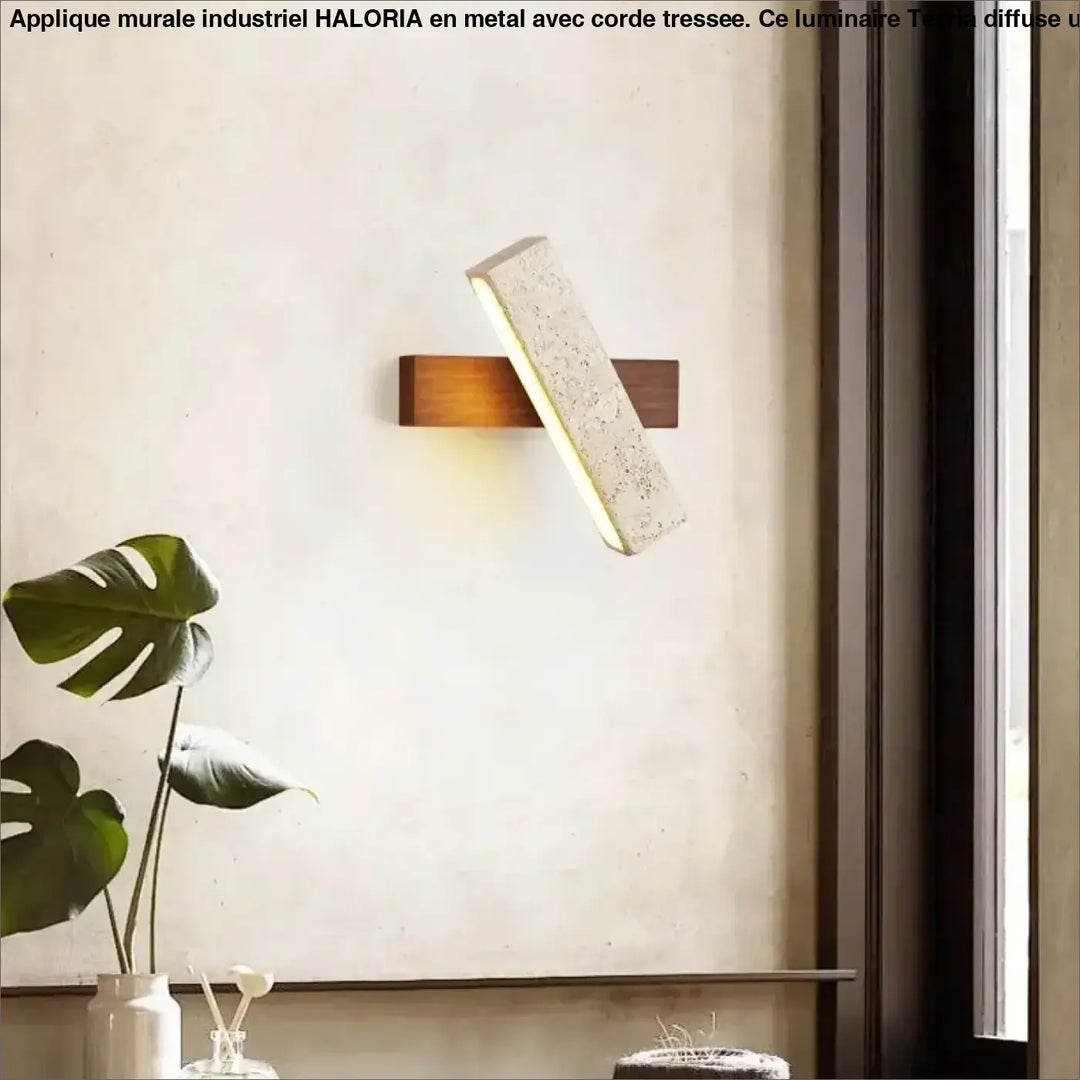 Applique murale led en pierre et bois style moderne beige