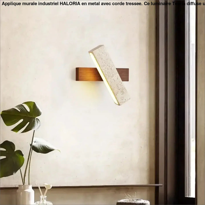 Applique murale led en pierre et bois style moderne beige