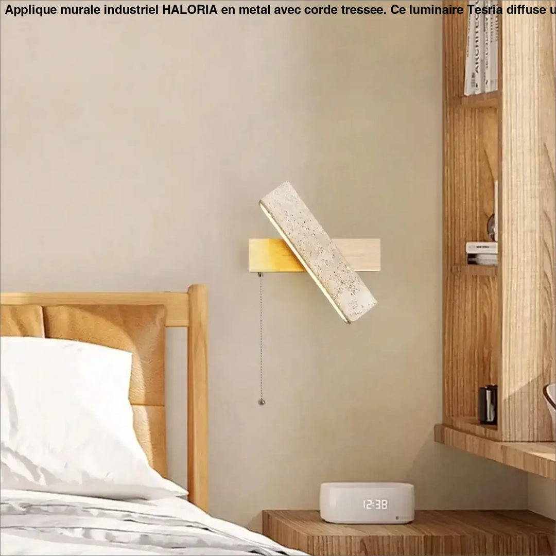 Applique murale led en pierre et bois style moderne beige