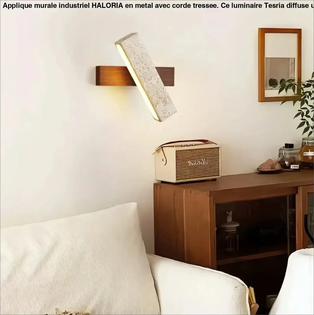 Applique murale led en pierre et bois style moderne beige