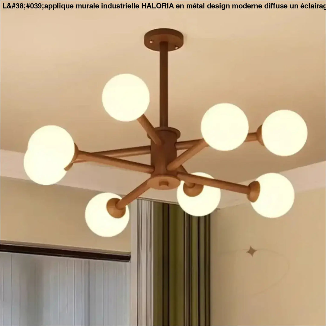 Applique murale industrielle en metal design moderne avec lustre en laiton chaud à huit globes en verre dépoli façade starburst