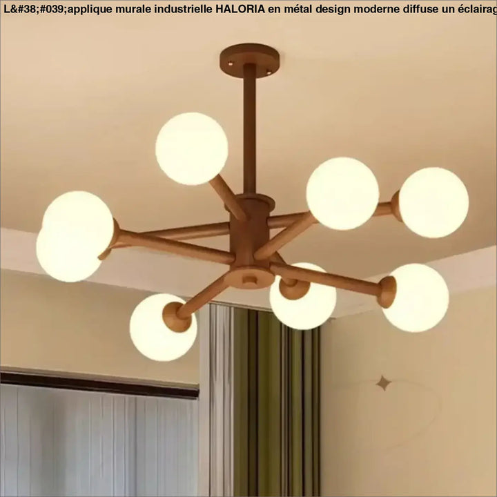 Applique murale industrielle en metal design moderne avec lustre en laiton chaud à huit globes en verre dépoli façade starburst