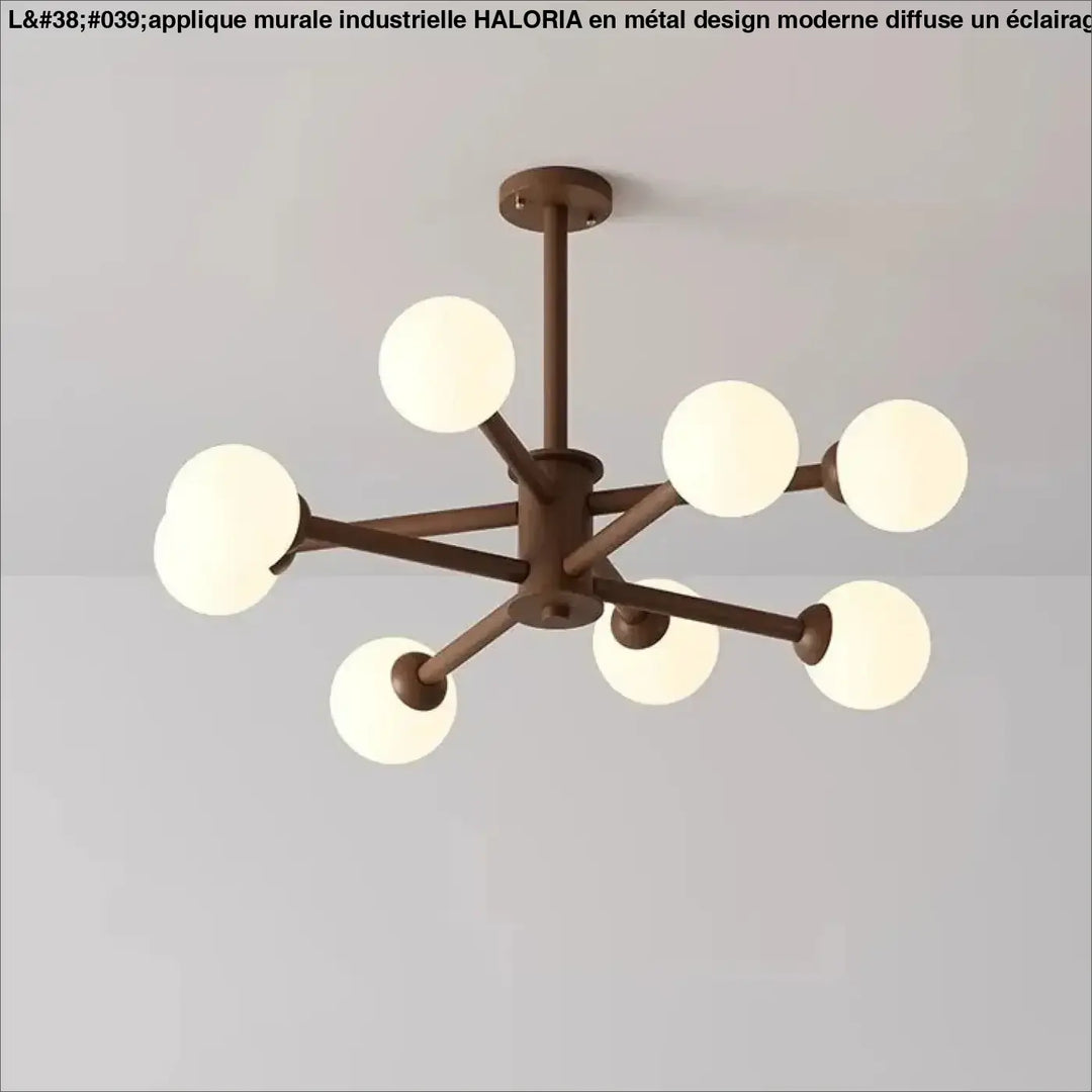 Applique murale industrielle en metal design moderne avec huit ampoules globe en verre dépoli couleur brun