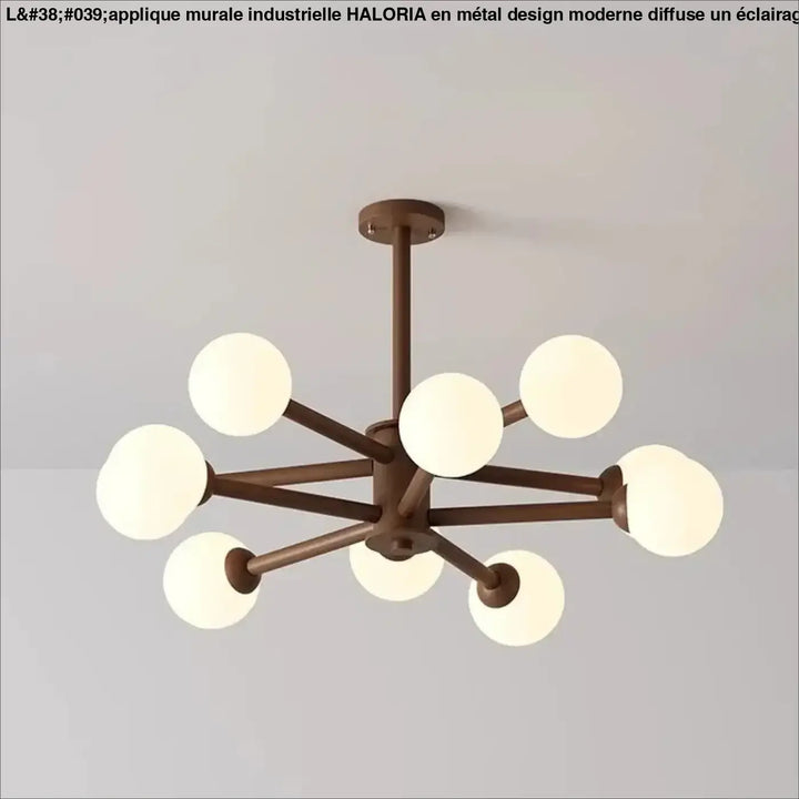 Applique murale industrielle en métal design moderne haloria avec huit ampoules globes en verre dépoli finition bronze