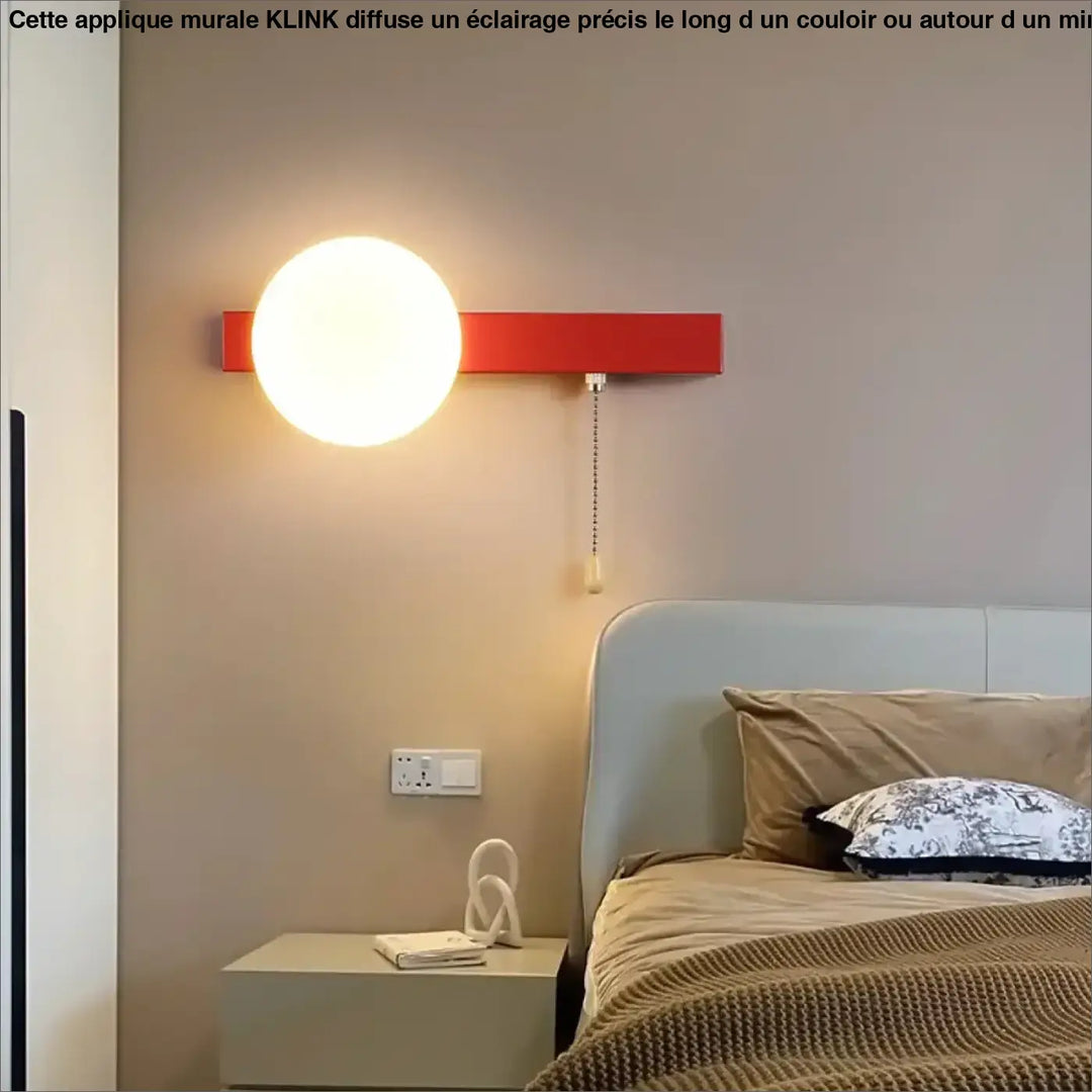 Applique murale klink rouge rectangulaire avec ampoule circulaire lumineuse pour éclairage intérieur design