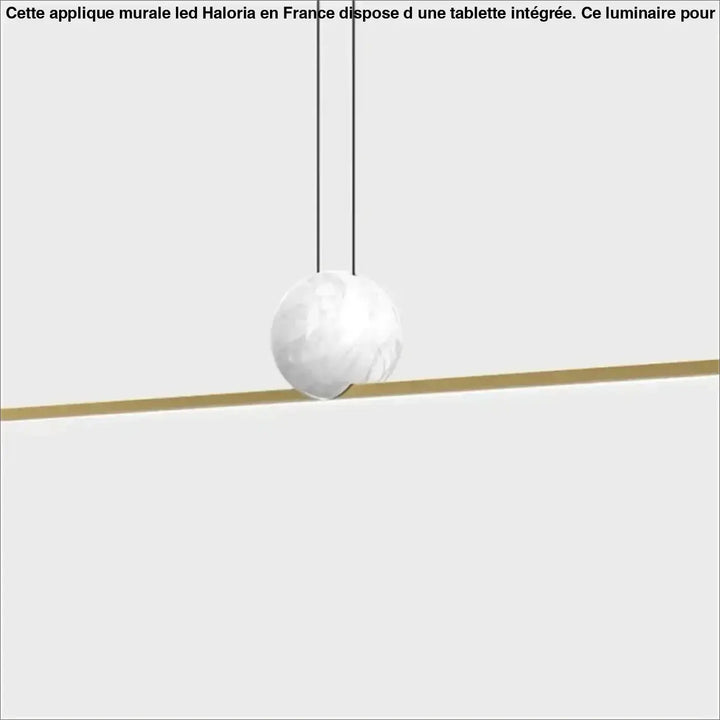 Suspension luminaire linire avec abat-jour sphérique minimaliste en marbre blanc suspendu par deux cordons noirs fins