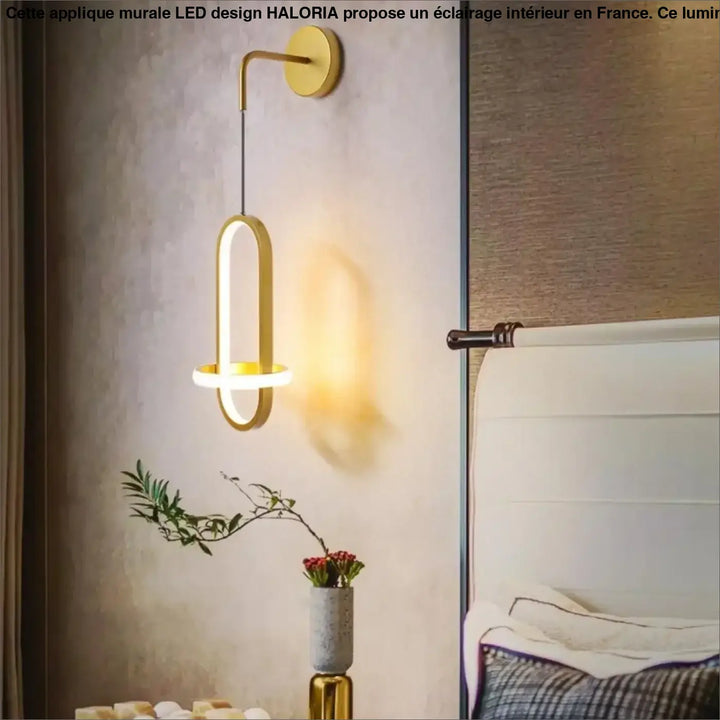 Applique murale led design haloria en métal doré avec éclairage ovale moderne et courbé
