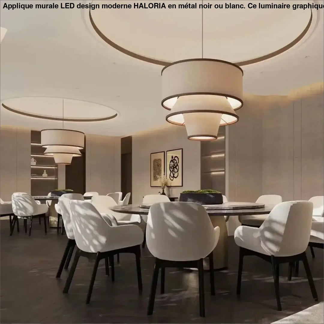 Suspension Moderne Tissu Beige Superposé Style Naturel