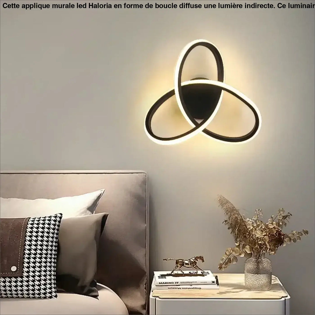 Applique murale led haloria noire et blanche en forme de boucle moderne avec design d anneaux entrelacés