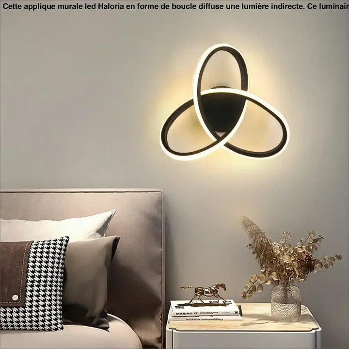 Applique murale led haloria noire et blanche en forme de boucle moderne avec design d anneaux entrelacés