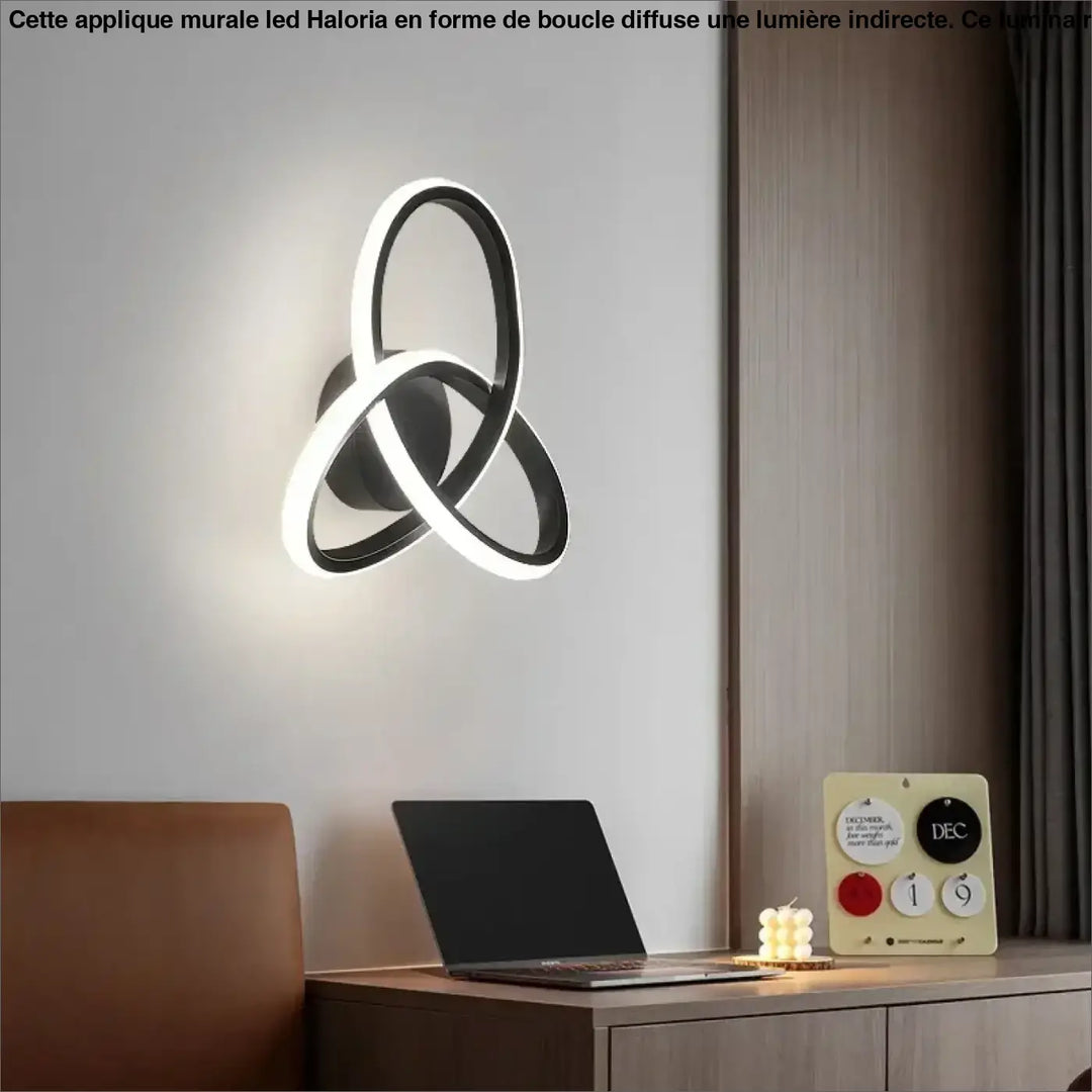 Applique murale led noire et blanche moderne en forme de boucle interconnectée design haloria
