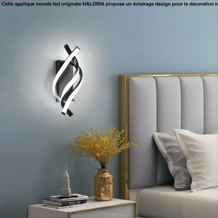 Applique murale led originale haloria en noir et blanc avec design torsadé moderne et éclairage led intégré