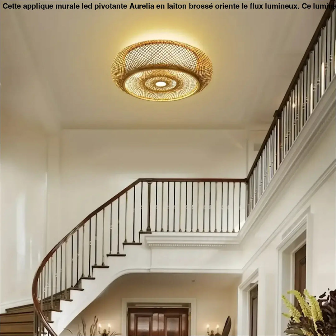 Plafonnier design moderne tissé led éclairage raffiné doré chic