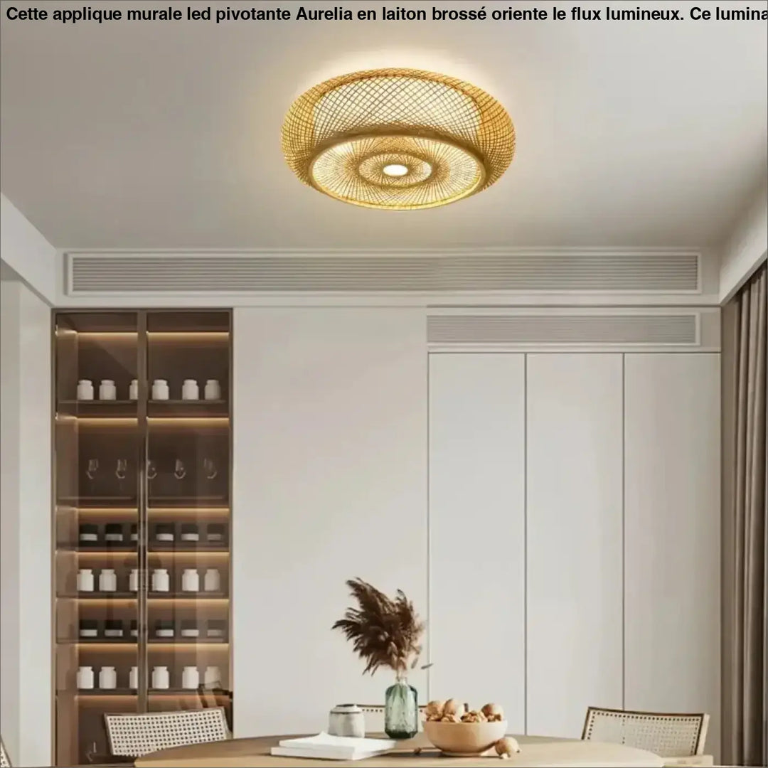 Plafonnier design moderne tissé led éclairage raffiné doré chic