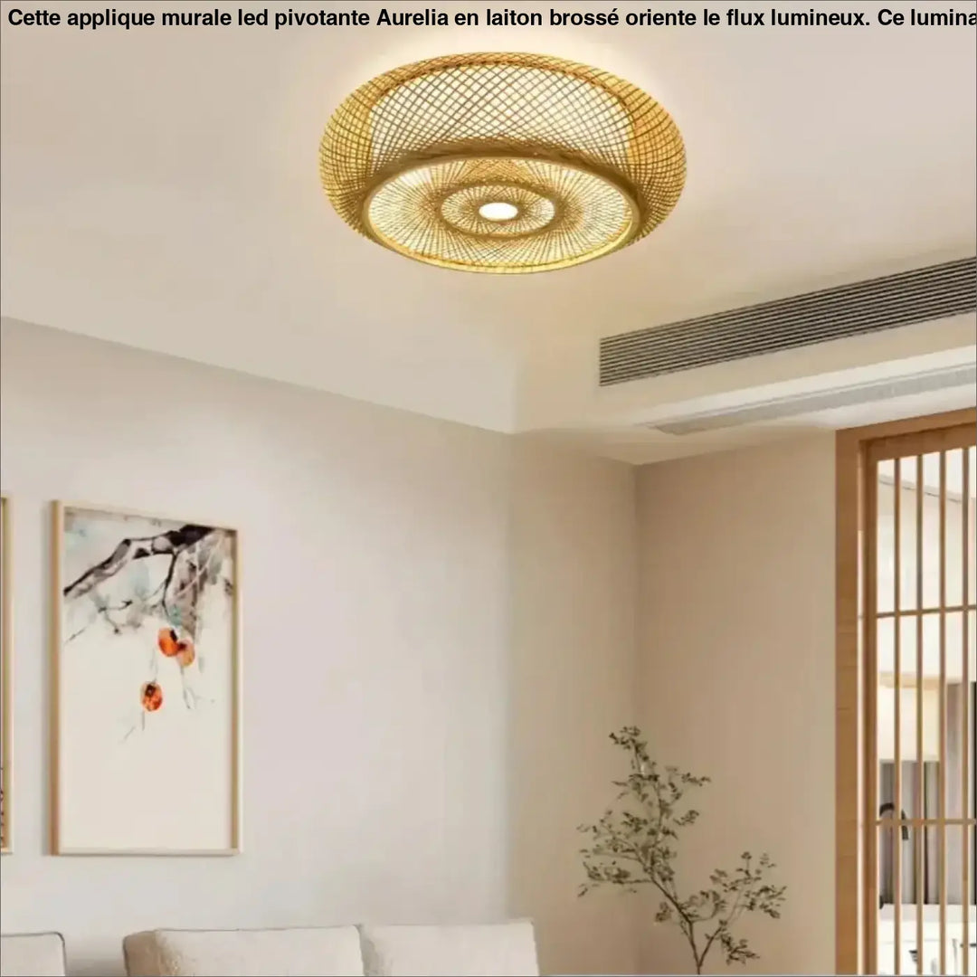 Plafonnier design moderne tissé led éclairage raffiné doré chic