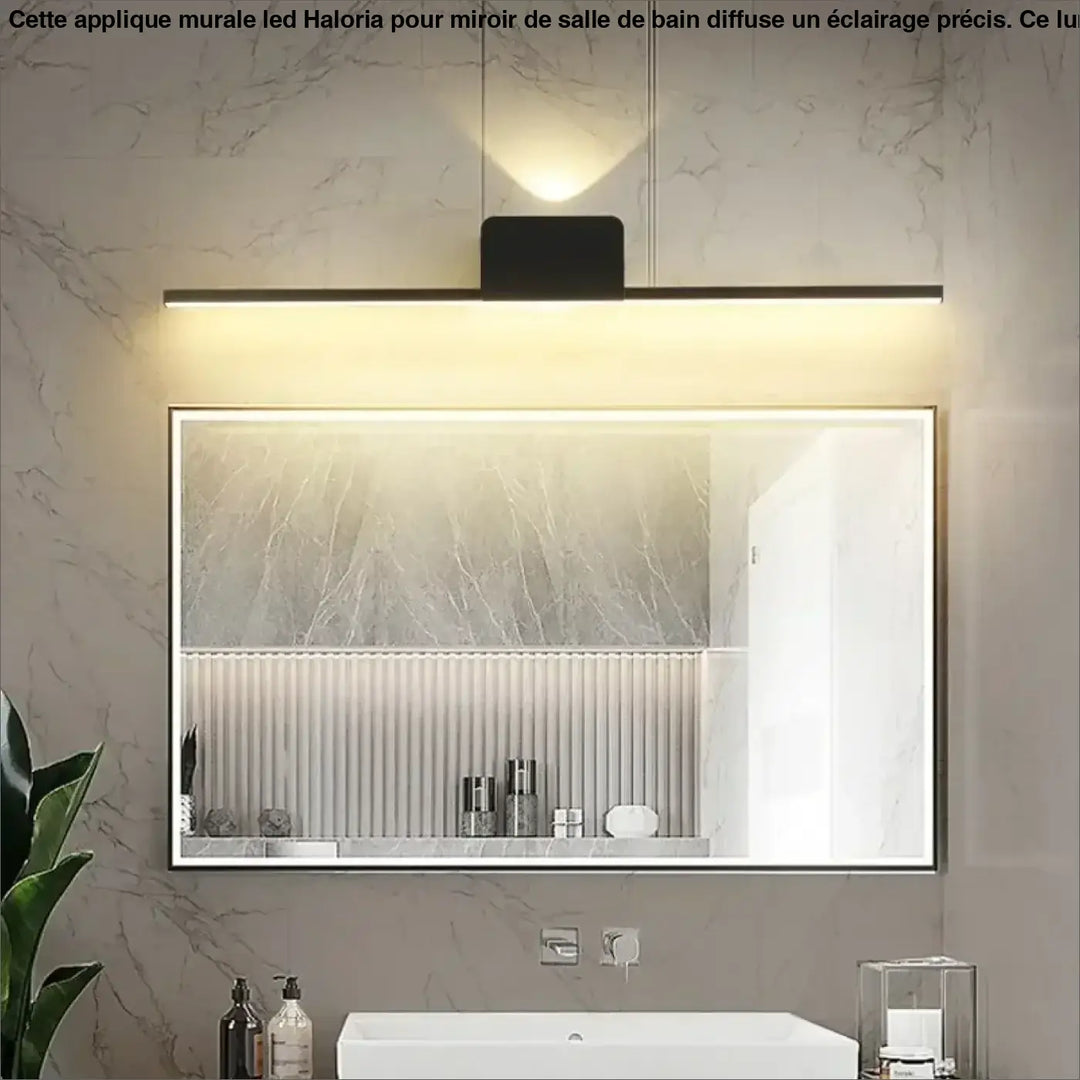 Applique murale led noire slim pour miroir de salle de bain avec éclairage intégré haloria