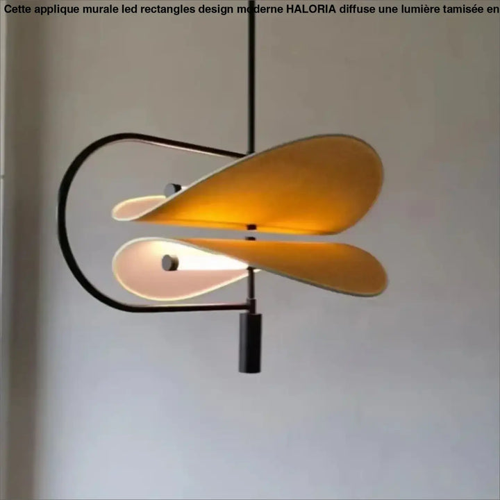 Applique murale led rectangles haloria avec cadre noir moderne et deux abat-jours translucides en forme de pétales