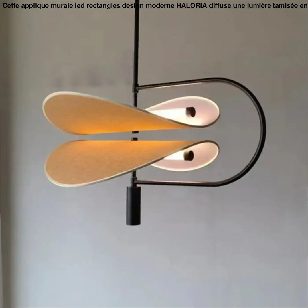 Applique murale led rectangles noire moderne avec deux abat-jours en bois en forme de goutte d’eau chaleureuse