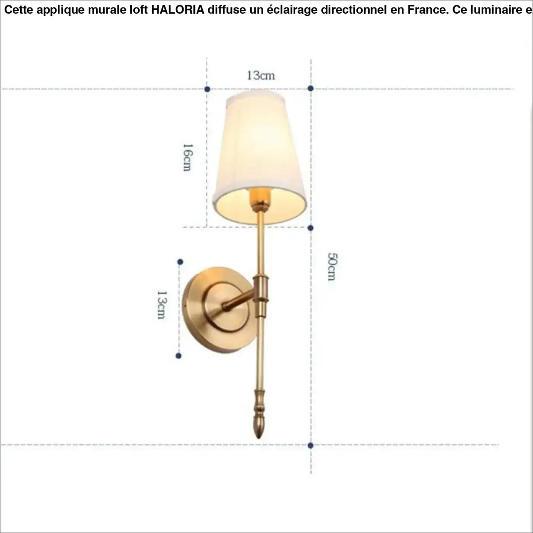 Applique murale loft haloria en laiton finition avec abat-jour en tissu crème pour murale loft élégant