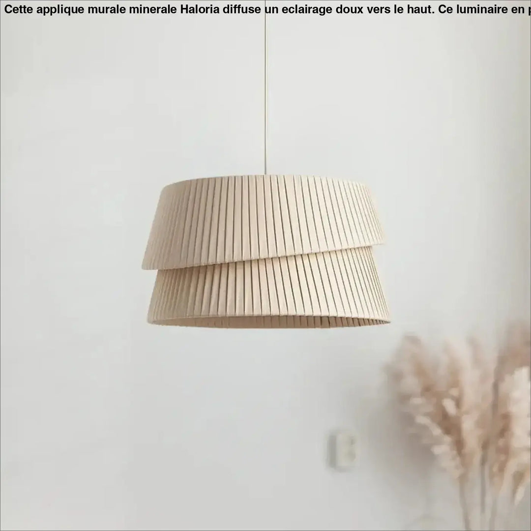Suspension Beige Plissée Double Abat-Jour Tissu Moderne

