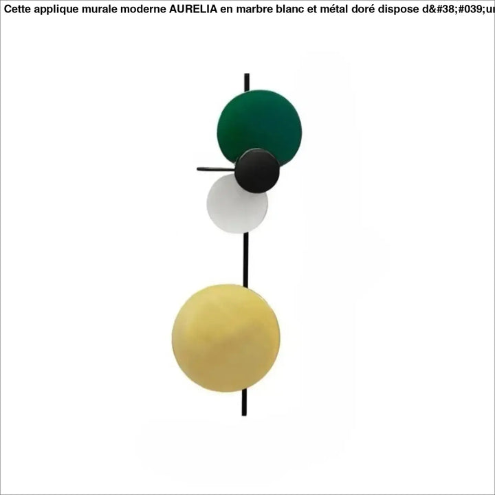 Applique murale pikso moderne avec formes géométriques en disques vert noir blanc jaune sur tige noire slim