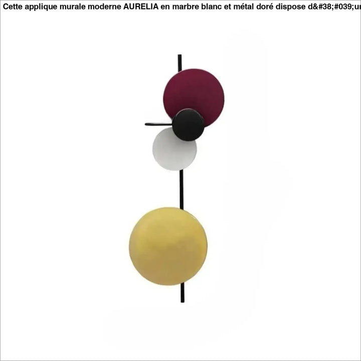 Applique murale pikso design aux formes géométriques avec disques empilés bordeaux noir blanc et or sur tige noire