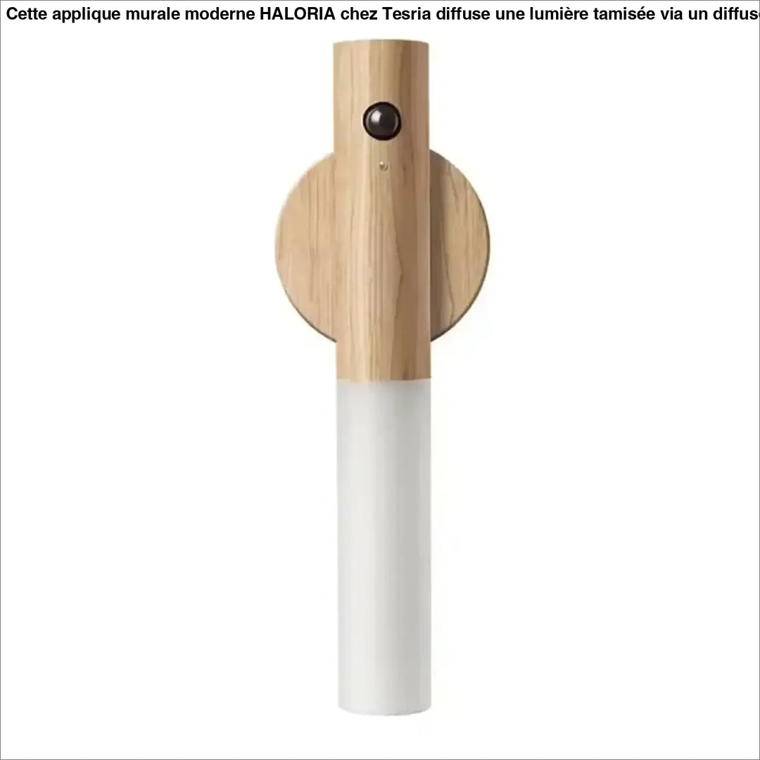 Applique murale design aelys en bois et blanc avec un accent circulaire en bois pour l’esthétique nordique minimaliste