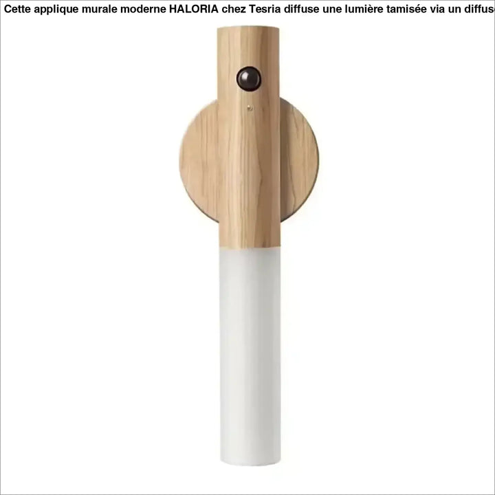 Applique murale design aelys en bois et blanc avec un accent circulaire en bois pour l’esthétique nordique minimaliste
