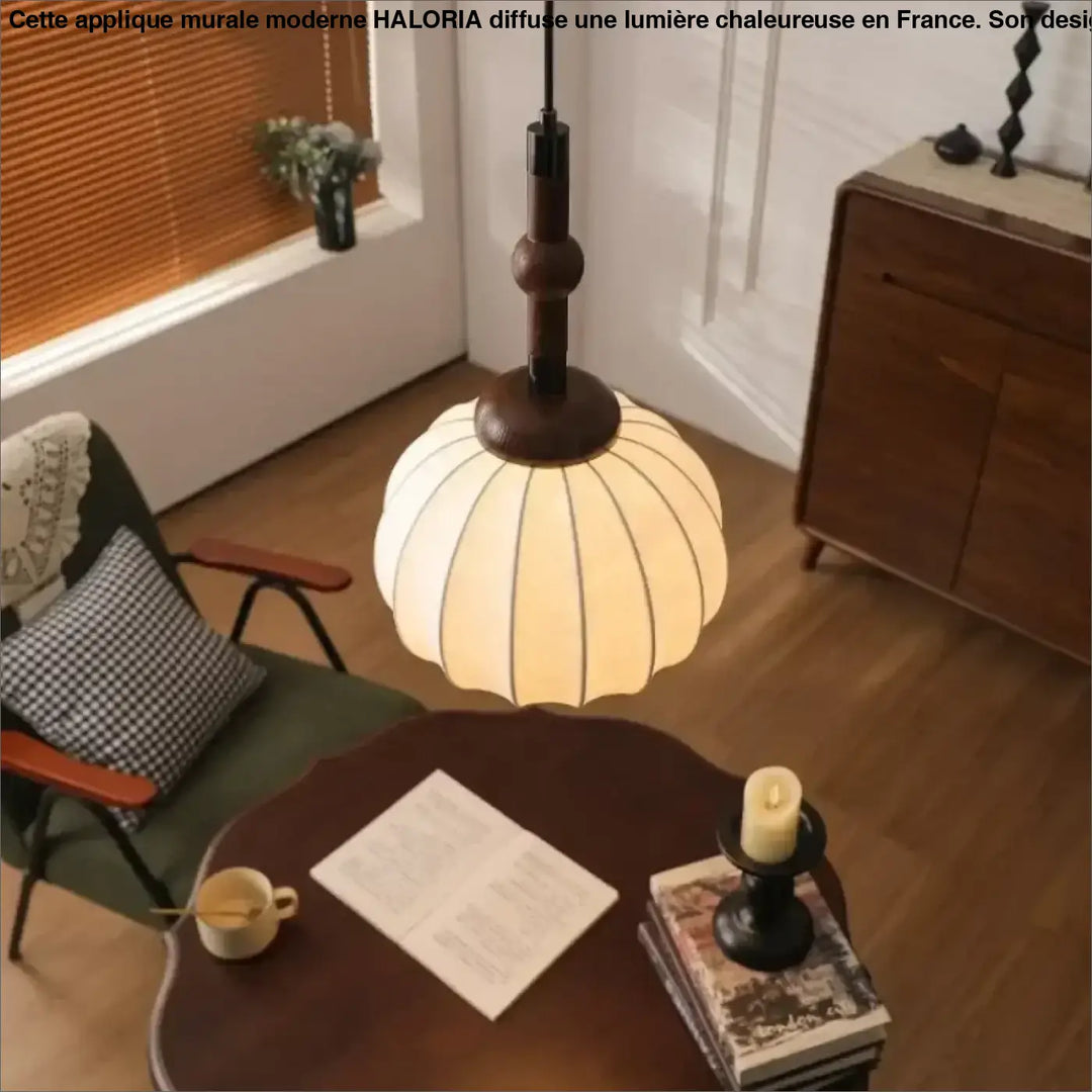 Suspension luminaire ronde en tissu avec motif marron chic