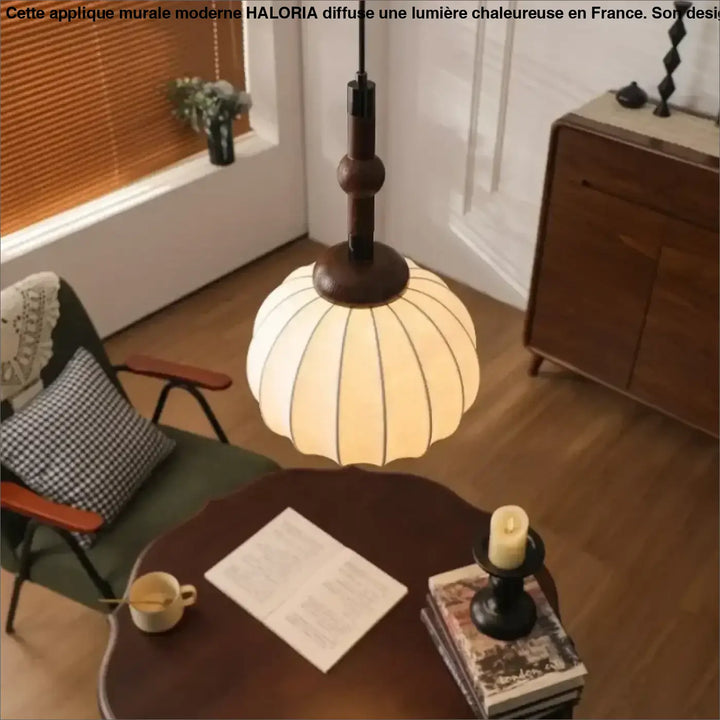 Suspension luminaire ronde en tissu avec motif marron chic