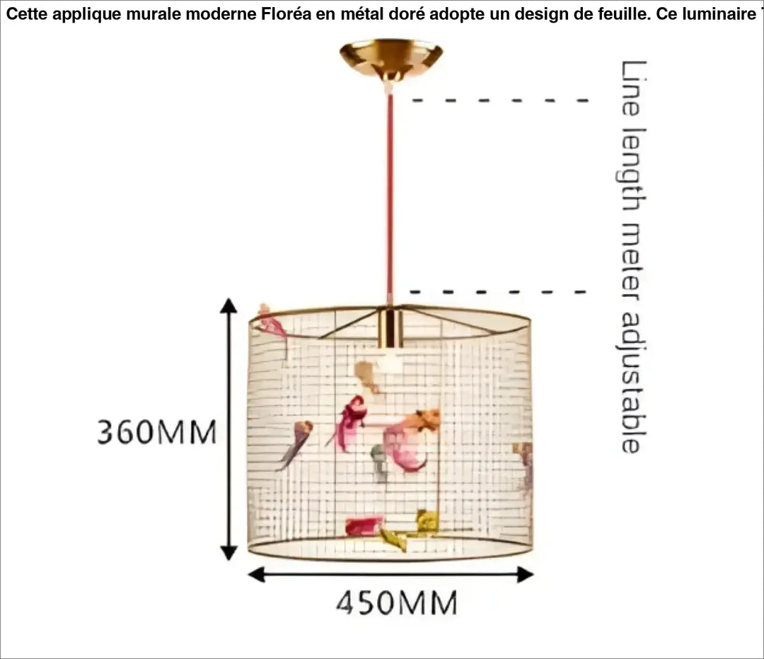 Suspension luminaire cage dorée avec oiseaux décoratifs chic