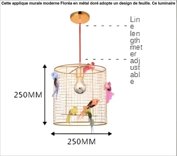 Suspension luminaire cage dorée avec oiseaux décoratifs chic