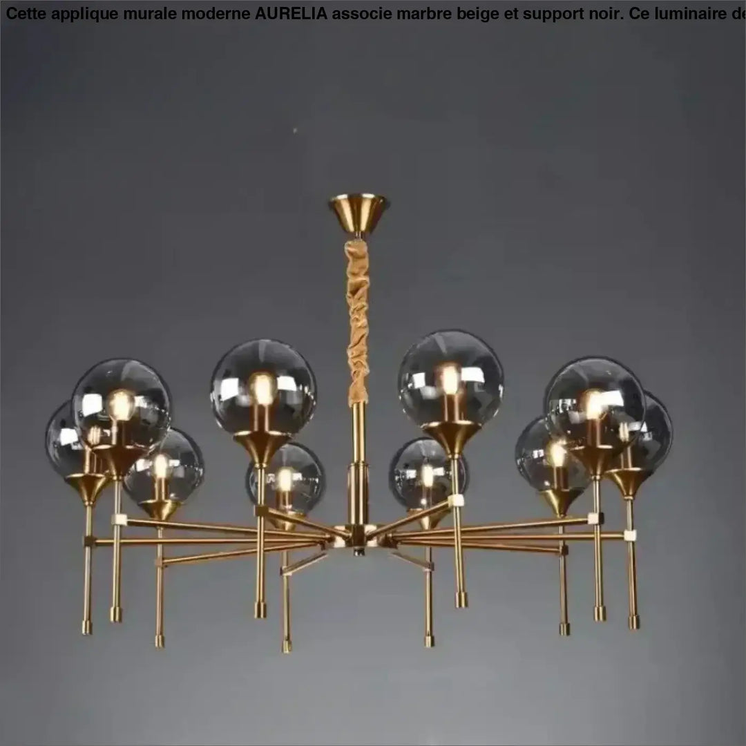 Suspension luminaire bublor en ton dor avec tiges torsadées et globes en verre pour intérieur sans frais supplémentaires