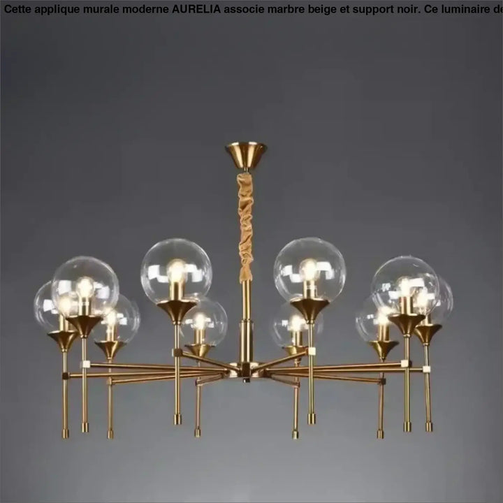 Suspension luminaire bublor or ton avec tige centrale torsadée et abat-jour globe en verre clair sans frais supplémentaires