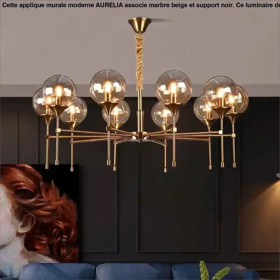 Suspension luminaire bublor en laiton avec globes en verre sphériques multiples et pendentif central torsadé frais supplémentaires