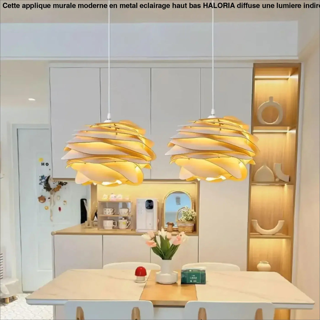 Suspension moderne en bois forme fleur style naturel