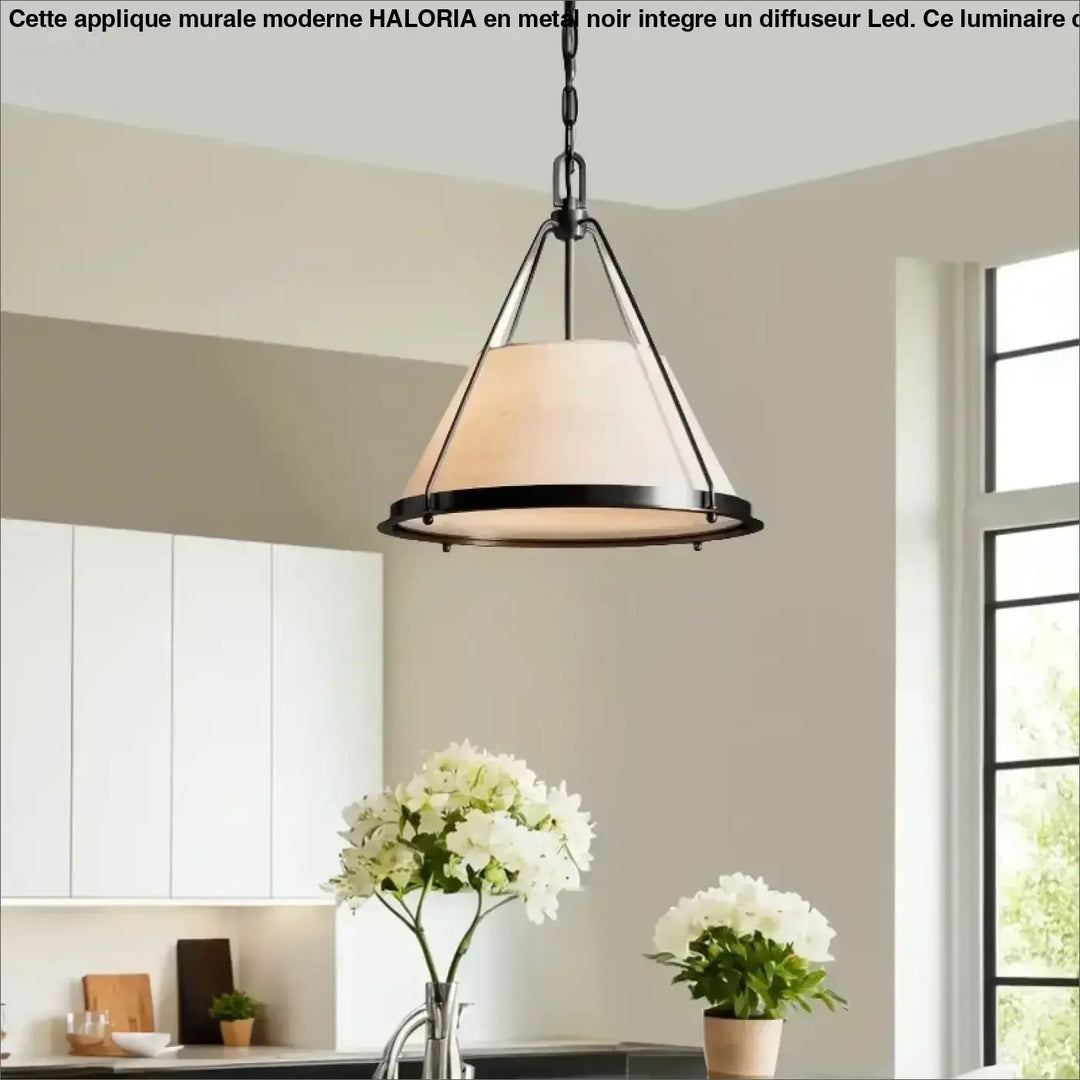Suspension luminaire moderne en métal et abat-jour beige