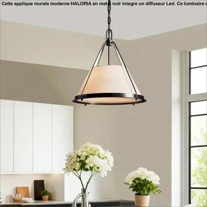 Suspension luminaire moderne en métal et abat-jour beige