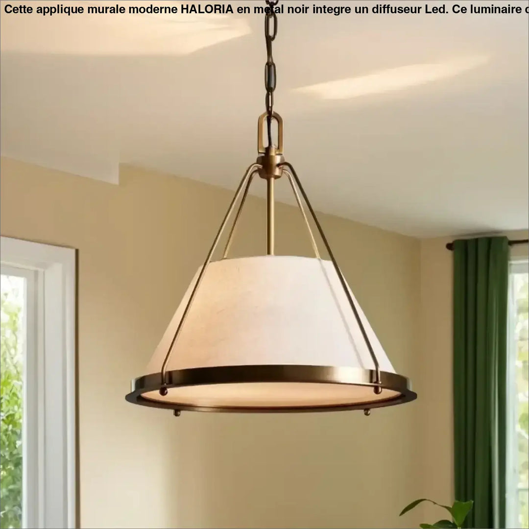 Suspension luminaire moderne en métal et abat-jour beige