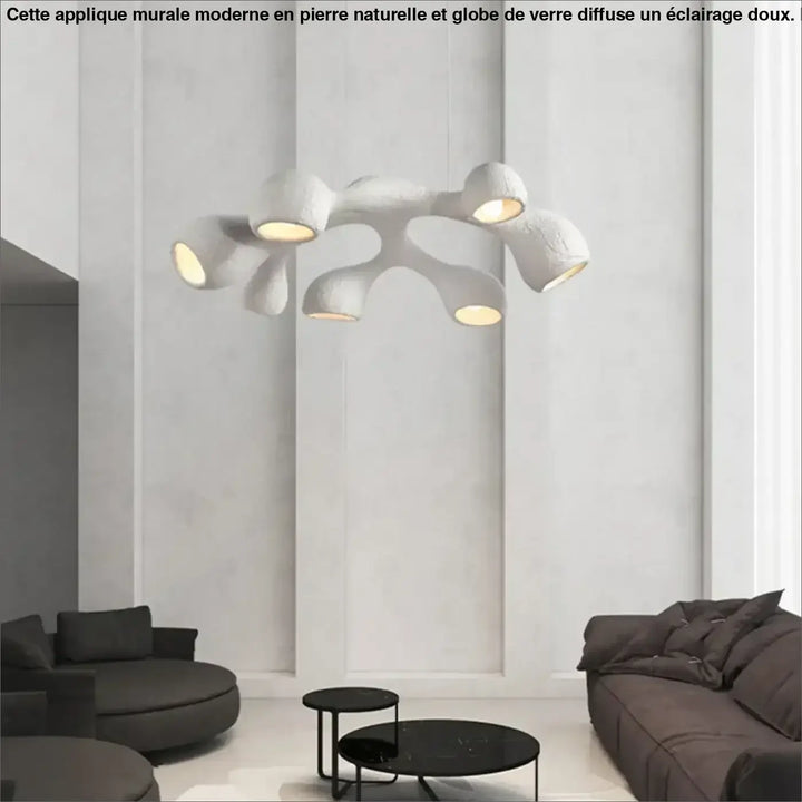 Suspension luminaire contemporain effet travertin style naturel