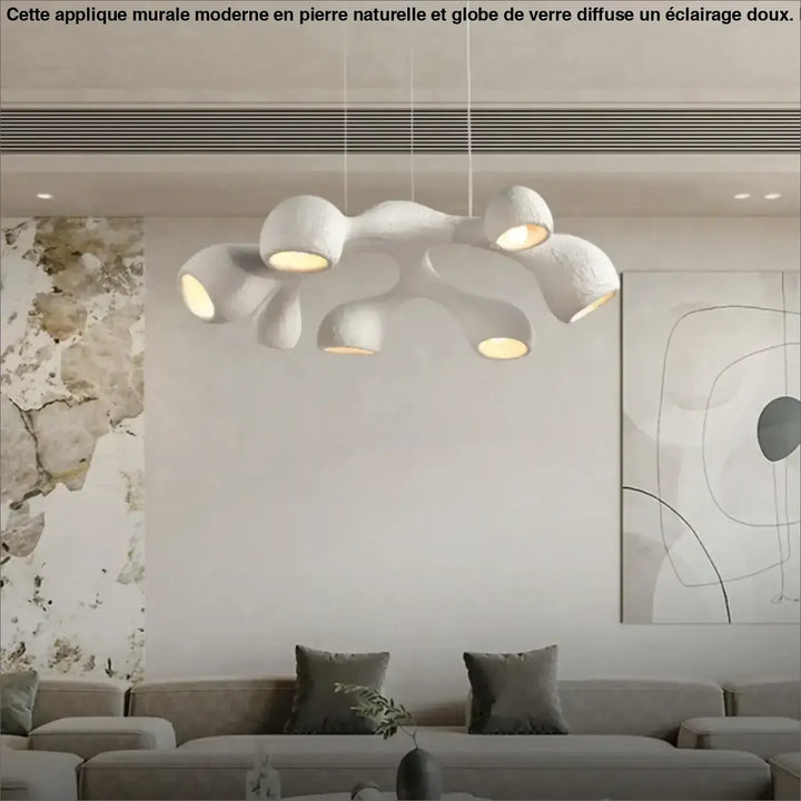 Suspension luminaire contemporain effet travertin style naturel