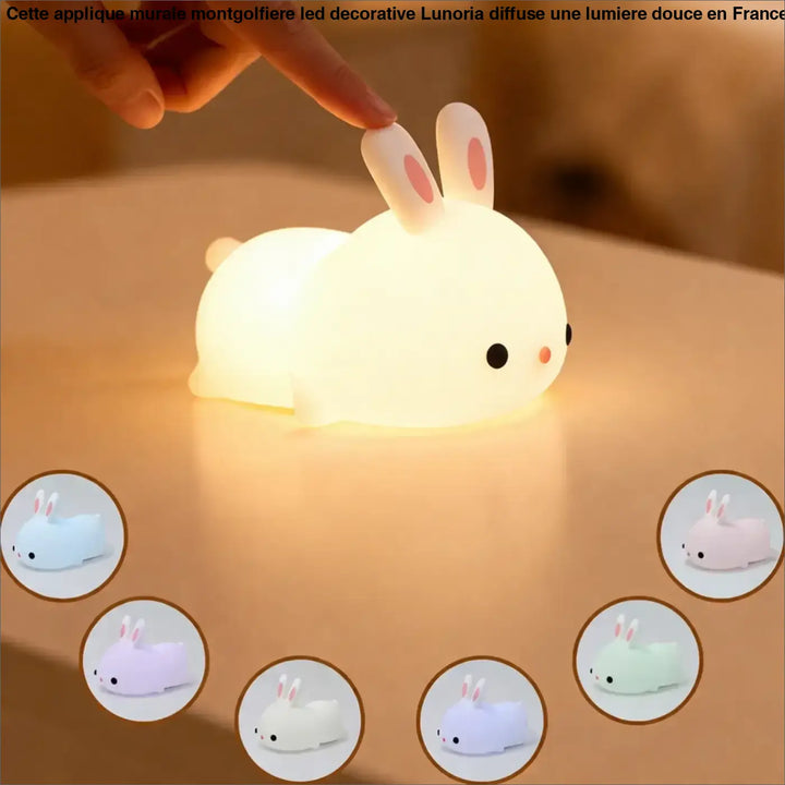 Veilleuse lapin blanche douce et lumineuse avec oreilles roses pour chambre d’enfant aux enfants