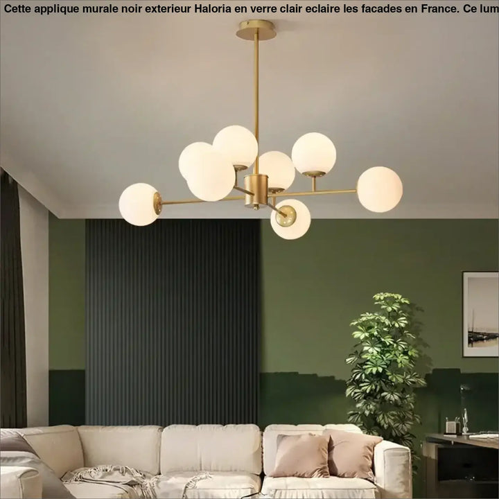 Suspension moderne dorée à globes en verre décoratif